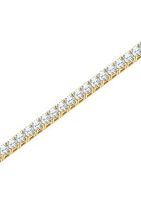 Náhrdelník v zlatej farbe s radom okrúhlych, transparentných kameňov, bezpečne zasadených v klasickom príchytkovom dizajne, s lesklým povrchom a rovnomerným rozstupom.