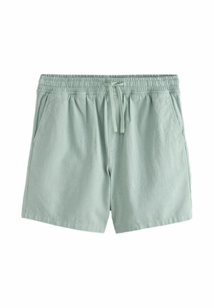 Hellgrüne Freizeitshorts mit elastischem Bund, Kordelzug, Seitentaschen und lockerem Schnitt.