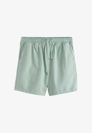 Hellgrüne Freizeitshorts mit elastischem Bund, Kordelzug, Seitentaschen und lockerem Schnitt.