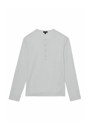 Dlouhý rukáv, světle šedé henley tričko z měkké látky s kulatým výstřihem, pěti knoflíkovou légu a volným střihem.