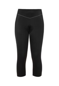 Svarta leggings med trekvarts längd gjorda av ett mjukt, stretchigt tyg. Funkar med hög midja och en subtil sömdetalj framtill.