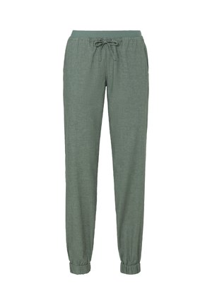 Pantalon à taille élastiquée avec cordon de serrage vert, bas à poignets élastiques et poches latérales, présenté sur fond blanc.