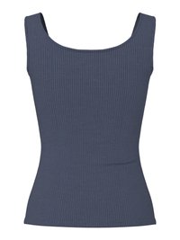 Canotta senza maniche a coste di colore blu navy con scollo quadrato e silhouette aderente.