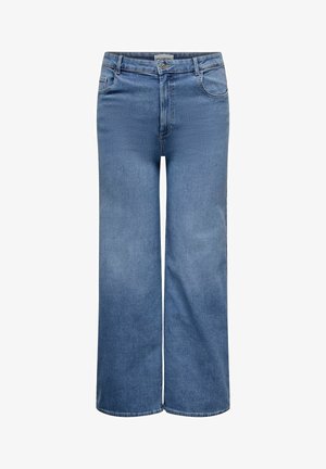 Jeans de mezclilla de pierna ancha en lavado azul claro. Hechos de algodón, con un clásico diseño de cinco bolsillos y un sutil detalle de costura.