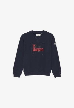 Sweatshirt blu navy in cotone, presenta un grande logo nero e rosso sul davanti e una piccola toppa sul maniche sinistro.