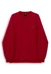 Rode sweatshirt gemaakt van zachte stof, met een ronde halslijn, lange mouwen, geribbelde manchetten en een klein Vans-logo op de borst.