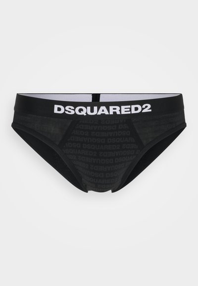 Sorte boksershorts med en logo elastik, der har "DSQUARED2" i hvid, samt et tonalt præg af brandnavnet på stoffet.