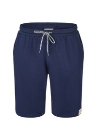 Pantalones cortos azul marino hechos de una tela suave, con una cintura elástica y un cordón texturizado, además de bolsillos laterales. Etiqueta en el dobladillo.