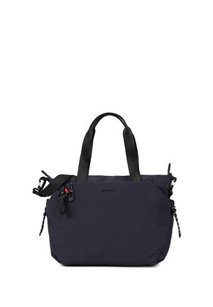 Sac cabas noir avec deux poignées, compartiments zippés et une bandoulière ajustable présenté sur un fond blanc uni.
