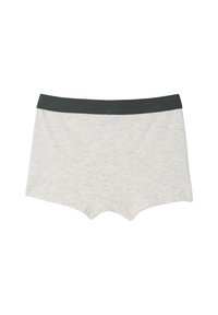 Light gray cotton boyshorts with a dark gray elastic waistband. Features a simple, smooth texture and a classic cut.