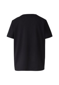 Black short-sleeve t-shirt displayed from the back on a white background, showing a plain, solid color design.