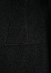 Κοντινό πλάνο μαύρου υφάσματος με υφή και ραμμή σε σχήμα ορθογωνίου, πιθανόν μέρος τσέπης ενδύματος.