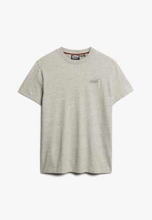 Grijze korte mouwen t-shirt gemaakt van een katoenmix. Heeft een ronde hals en een klein geborduurd logo in donkergrijs op de bovenste linkerborst.