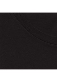 Black cotton fabric with a smooth texture. Features a rounded neckline and a slight stretch, showcasing a minimalist design.