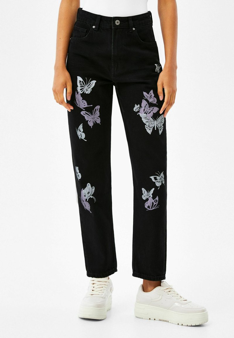 Damen Skinny | Bershka BUTTERFLY Jeans Slim Fit black/schwarz - BQ36261 Damen Skinny | Bershka BUTTERFLY Jeans Slim Fit black/schwarz - BQ36261
