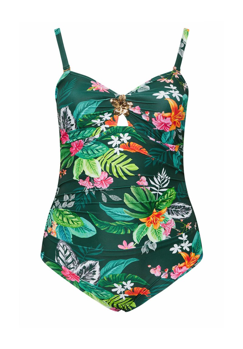 Yours Clothing DOUBLE CROSSOVER TUMMY CONTROL - Badedragt - green/grøn ...