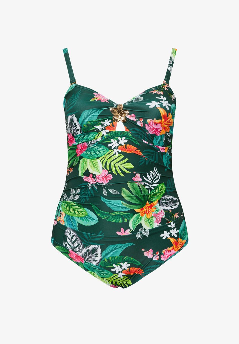 Yours Clothing DOUBLE CROSSOVER TUMMY CONTROL - Badedragt - green/grøn ...