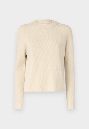 Ribbete strikkegenser i kremfarge med rund hals, lange ermer og rett passform. Myk tekstur med subtile tonale variasjoner gjennom hele genseren.