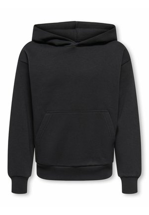 Sweat à capuche noir avec poche kangourou frontale et poignets et ourlet côtelés, présenté sur fond blanc.