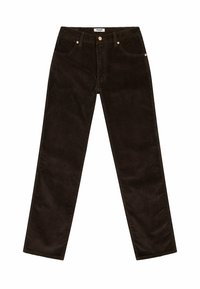 Bruna snickarbyxor i kord material med rak ben design, som har fem fickor och kopparfärgad metall. Texturerad tyg med synliga ribbdetaljer.