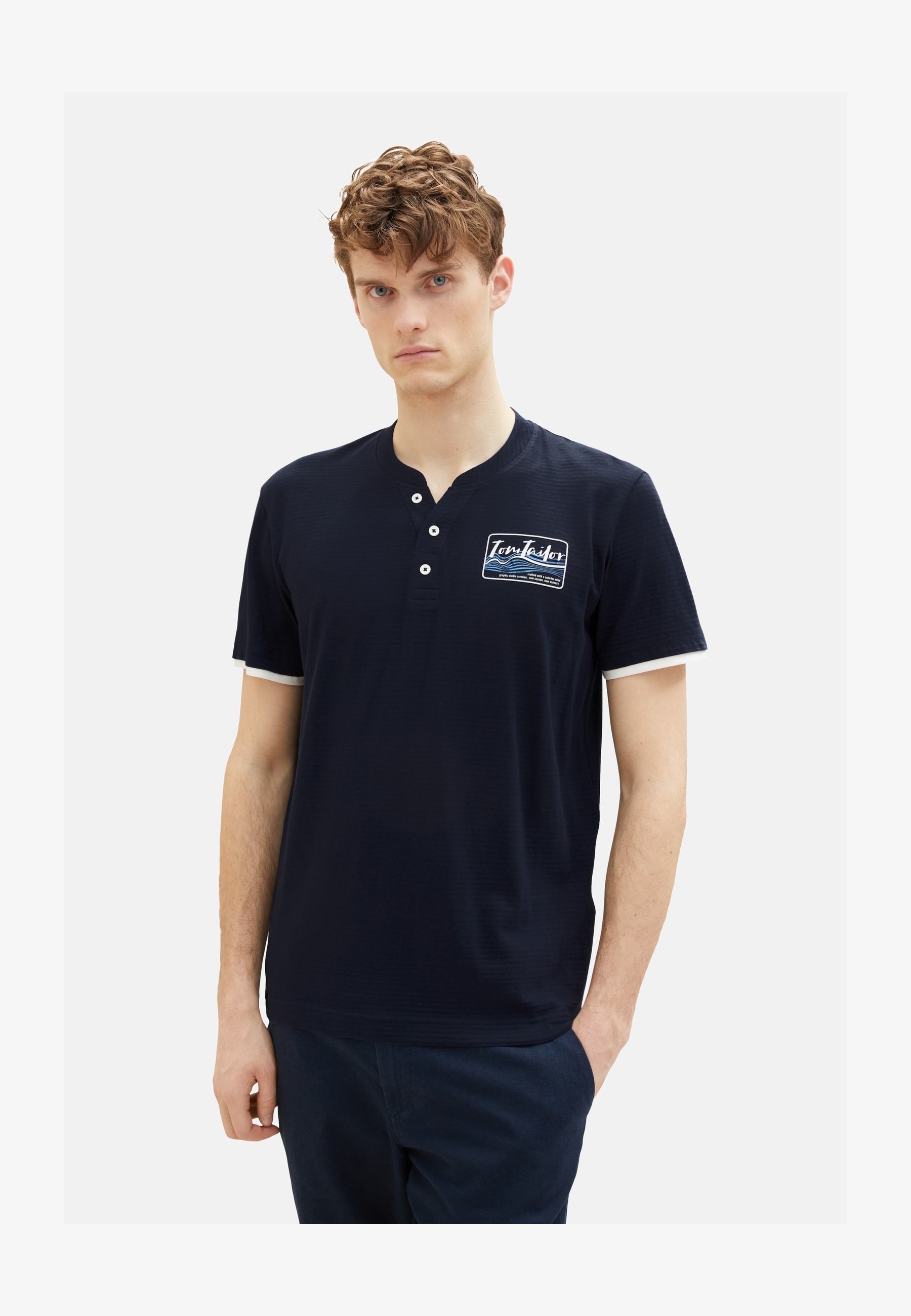 TOM TAILOR Maglietta Basic Henley A Righe Donna | Manica Corta Scollo Bottoni | Morbido Jersey