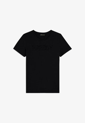 Felpa nera a maniche corte con la parola "FREDDY" in rilievo nero sul petto. Realizzata in tessuto morbido con scollatura rotonda.