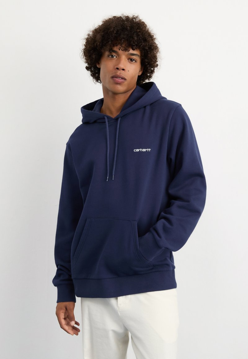 Carhartt WIP HOODED SCRIPT EMBROIDERY - Jersey con capucha - blue/white