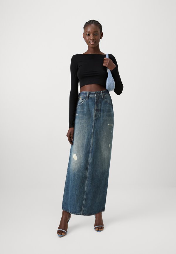 VIKTORIA LONG - Denim skirt - worn in mountain dusk destroyed2