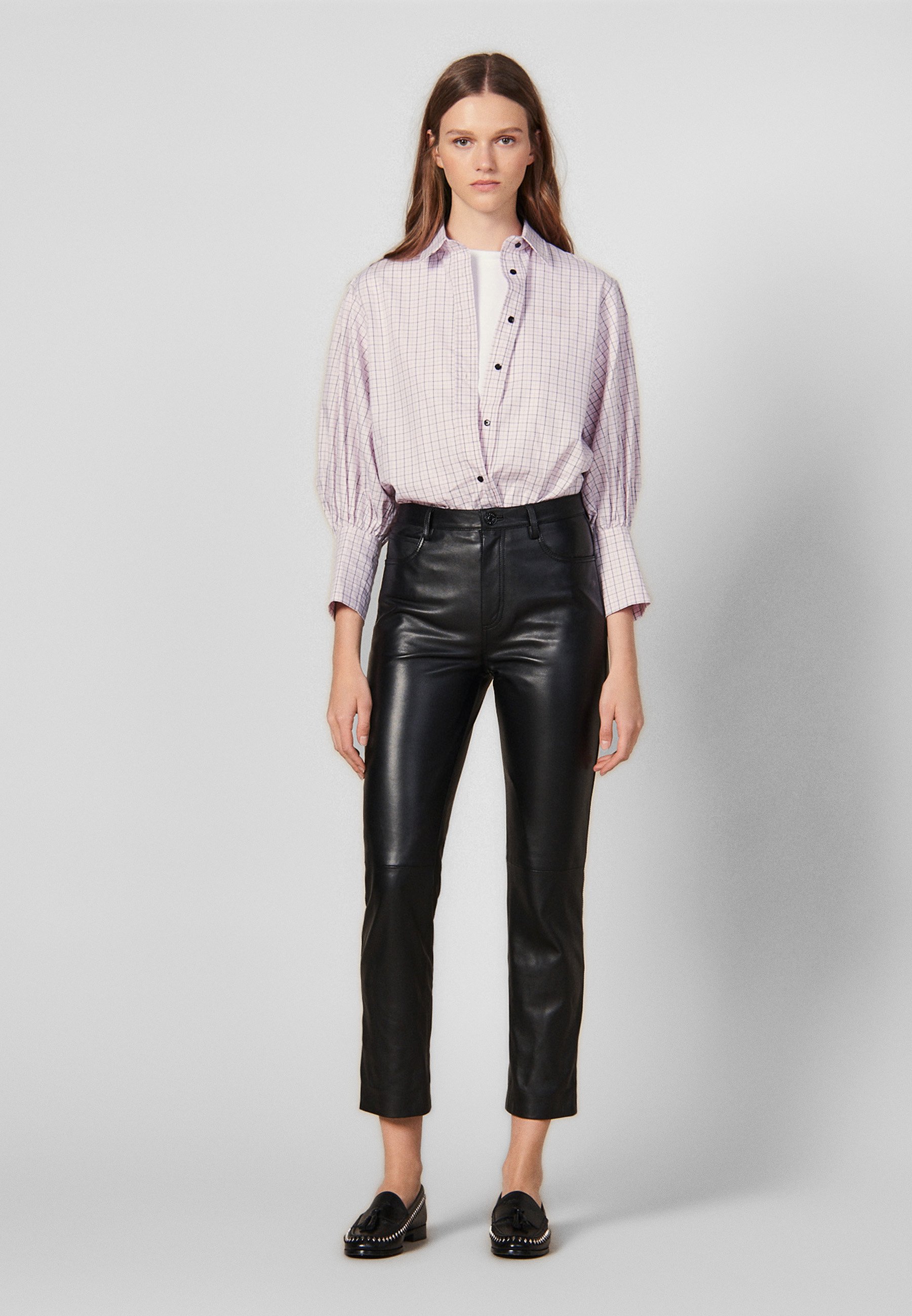 sandro LEATH - Leather trousers - black 