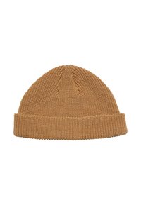 Berretto di maglia color marrone chiaro, con orlo a coste piegato e una sottile trama testurizzata sulla parte superiore, realizzato in materiale morbido e traspirante.