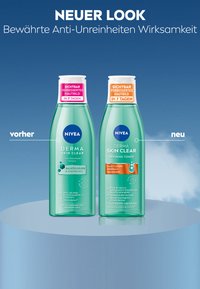 Two Nivea Derma Skin Clear toner bottles labeled "vorher" and "neu" showing old and new designs with salicylic acid and niacinamide text.