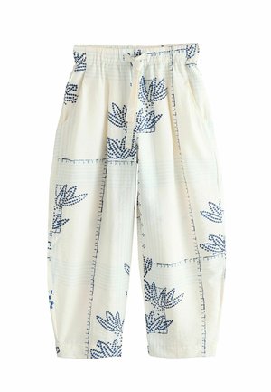 Next, Trousers - ecru navy palm print