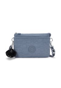 Pochette blu con zip realizzata in nylon testurizzato. Presenta un logo circolare e un charm a forma di scimmia nera e pelosa attaccato alla zip. Cinghia regolabile inclusa.