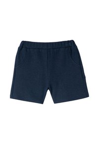 Mörkblå shorts i ribbat tyg, med elastisk midja och två sidofickor. Kort längd.