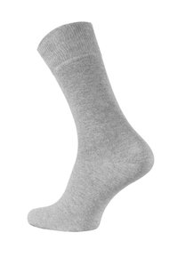 Light grey ankle sock with ribbed cuff and smooth knit texture, shown on a foot-shaped form against white background.