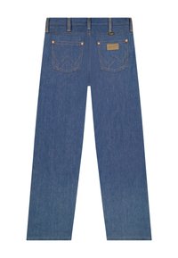 Μπλε τζιν παντελόνι με ίσια γραμμή και δύο πίσω τσέπες με πορτοκαλί ραφές και ένα μικρό δερμάτινο λογότυπο στην δεξιά τσέπη.