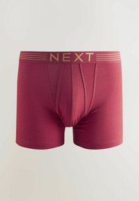 Burgundi boxer alsónadrág arany "NEXT" derékkal, puha, rugalmas anyagból készült, támogató elülső zsebfelépítéssel.