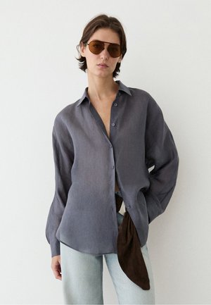 Massimo Dutti, FLOWING VOLUMINOUS SHIRT WITH BUTTON DETAILS - Blouse - blue-grey