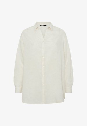 Kremfarvet langærmet skjorte med knapper, klassisk krave og let tekstureret stof, med manchetter og en afslappet pasform.