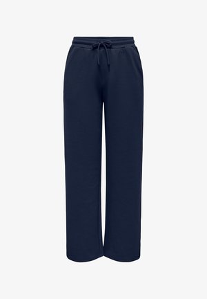 Mørkeblå vidde sweatpants med elastisk talje og justerbar snøre, med sidelommer.