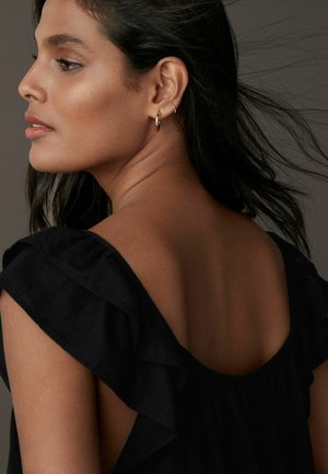 REGULAR FIT - V-NECK RUFFLE SLEEVE - Day dress - black