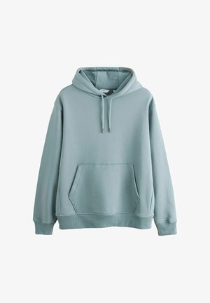 Svijetlo teal dukserica s prostranom prednjom torbom, kapuljačom s vezicom, rebrastim manžetama i mekanom flis teksturom. Dizajnirana za udobnost i svakodnevno nošenje.