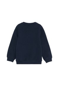 Marineblaues Sweatshirt aus weichem, mittelschwerem Stoff. Mit Rundhalsausschnitt, langen Ärmeln sowie gerippten Bündchen und Saum. Glatte Textur.