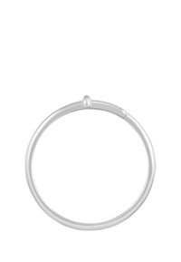 Sølv cirkulært ring med en glat, poleret overflade. Har en rund, hævet accent nær toppen for dekorativ detalje.