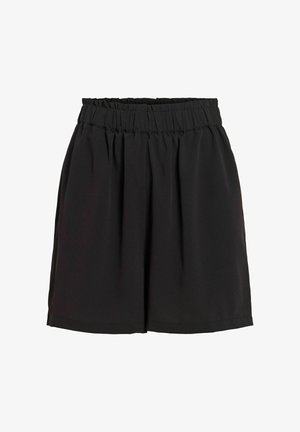 Svart knelengde skjørt med innsvingt elastisk midjebånd og myke folder, designet for avslappet eller semi-formelt bruk.