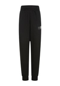 Pantaloni da jogging neri con vita elastica, polsini affusolati e un piccolo logo grigio Puma sulla coscia sinistra. Realizzati in tessuto morbido.