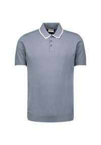 Lichtblauw poloshirt van een zachte katoenmix, met een kraag met witte rand, drie knopen en korte mouwen met ribgebreide boorden.