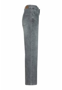 Grijze denim jeans met een recht model, vijf-pocketstijl en een bruine label op de achterzijde van de tailleband. Heeft minimale stikdetails.