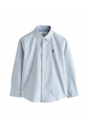 Gestreiftes Hemd mit Knöpfen in Hellblau und Weiß. Mit Kragen, langen Ärmeln und kleinem gesticktem Logo. Aus Baumwollstoff gefertigt.