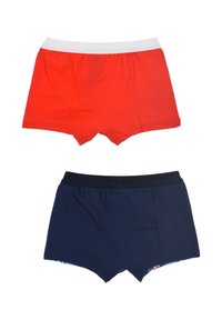Boxer shorts rossi e blu navy, in cotone, rossi con vita bianca, blu navy con motivo blu, entrambi con vita elasticizzata.